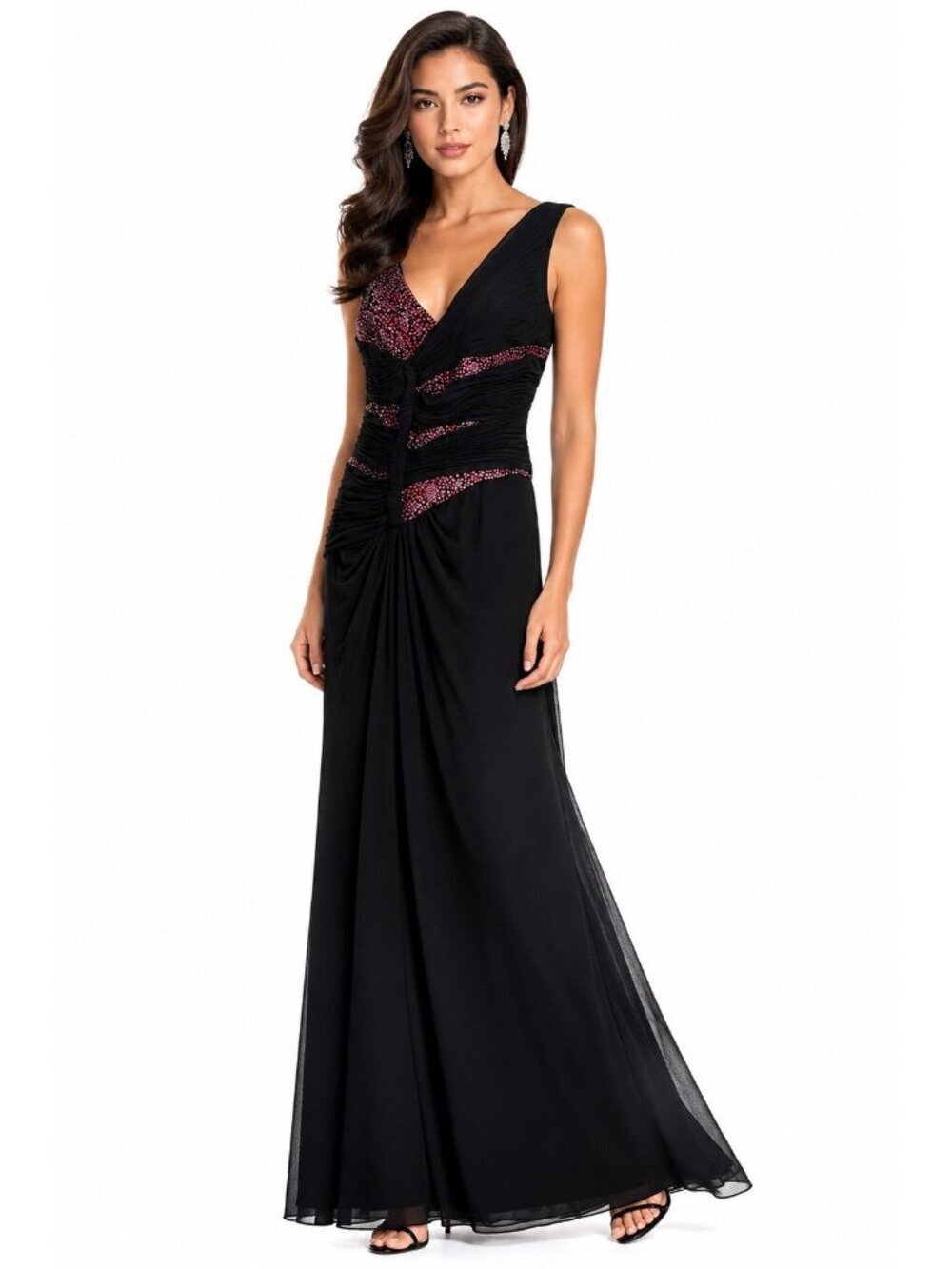 BLACK FORMAL PARTY DRESS red rhinestones MEDIUM old hollywood glam cocktail